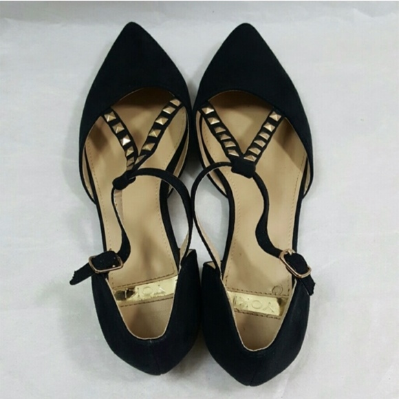 Black Studded Pointed Toe Flats - Picture 6 of 7